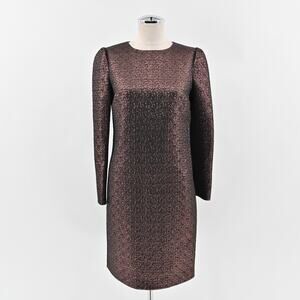 ARIANA‎ ROCKEFELLER Dress Size 0 Black Copper Metallic Long Sleeve Silk Shift